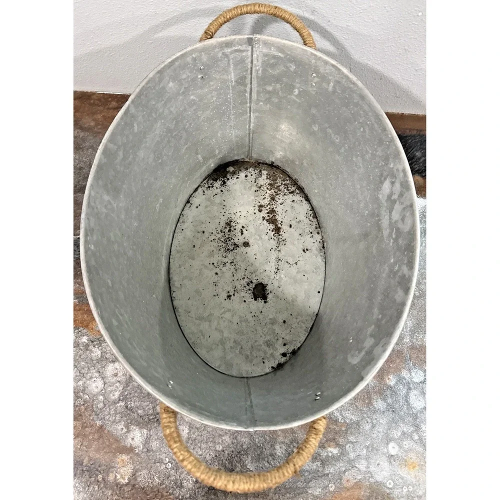 Seaside Galvanized Metal Beverage Tub Jute Rope Handles Farmhouse Ice Bucket
